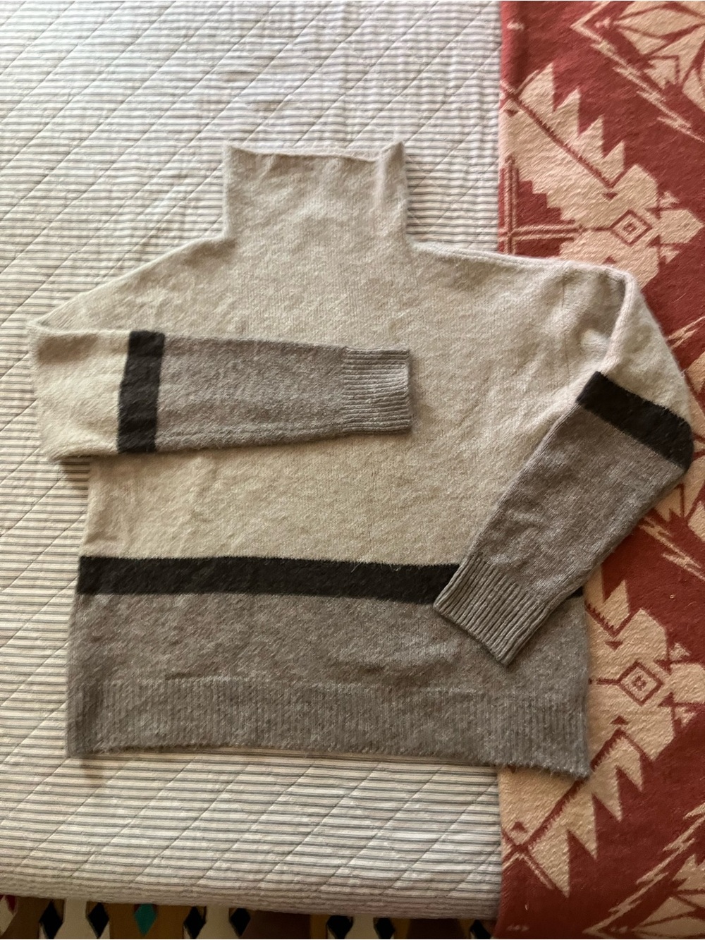 Karen Kane Two-Tone Gray and Dark Gray Turtleneck Sweater